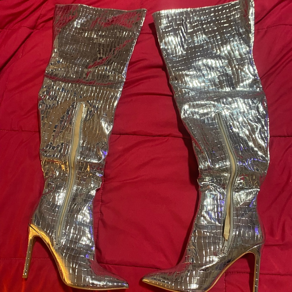 Silver Over-the-Knee Boots